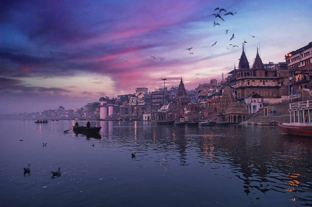 Varanasi's beautiful landscape on river Ganga with colorful sky shows the part of incredible India - Trip In Paradise